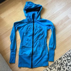 LULULEMON turquoise blue jacket hooded with ruffle details SCUBA Full Zip